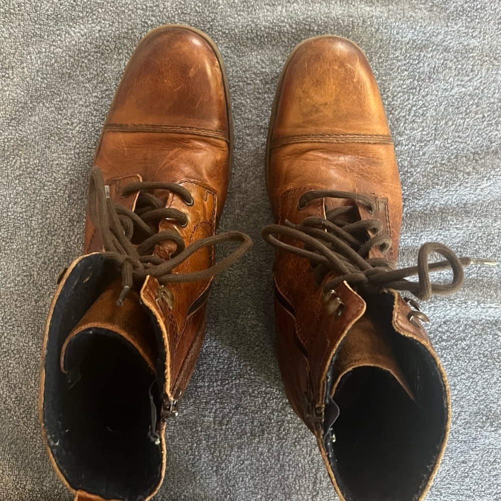 Aldo retro combat boots in brown leather w/zip up fit - Picture 4 of 8